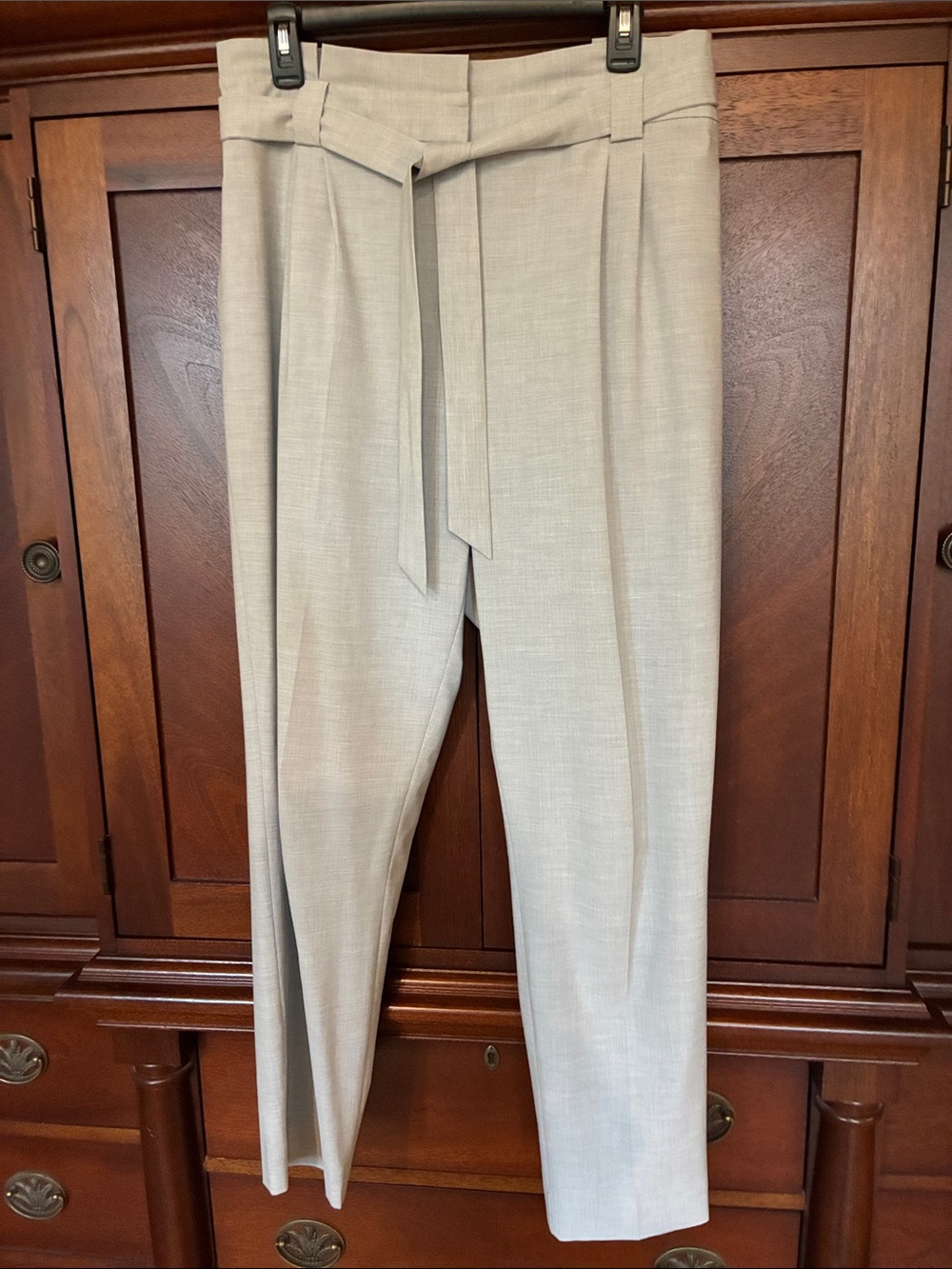 Calvin Klein Light Gray Tie-Waist Tailored Trousers